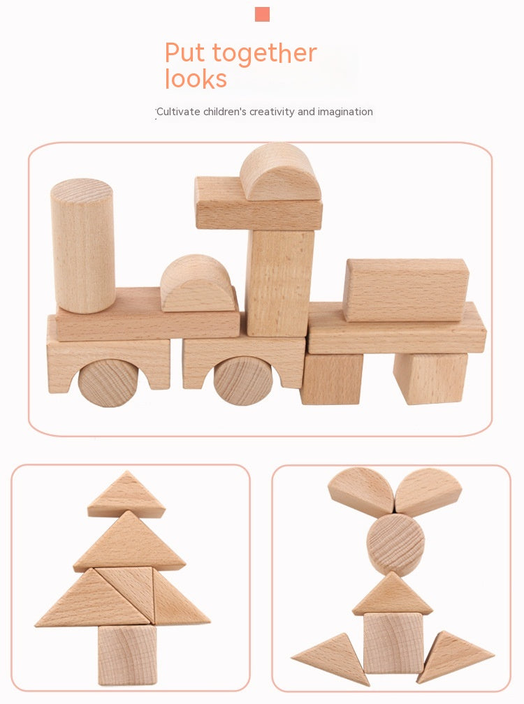 Children's Wooden Wood Box Beech 22 Logs Biteable Assembled Building Blocks Early Education Educational Toys