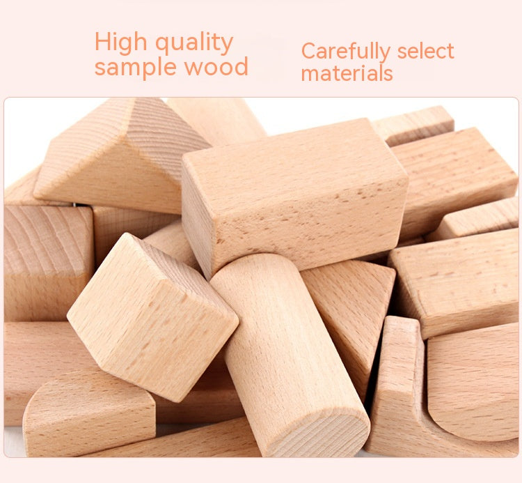 Children's Wooden Wood Box Beech 22 Logs Biteable Assembled Building Blocks Early Education Educational Toys